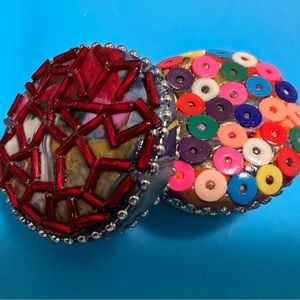 Handmade aluminum tin covered in polymer clay. “X’s and O’s”